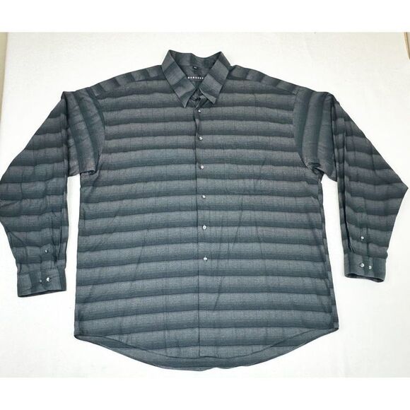 Baracuta Shirt XXL Black Grey Long Sleeve Button Front Stripe - Picture 1 of 5